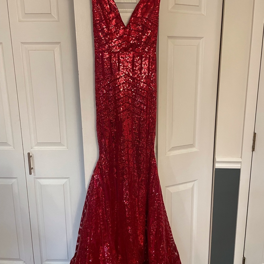 Red Sequin Evening Gown